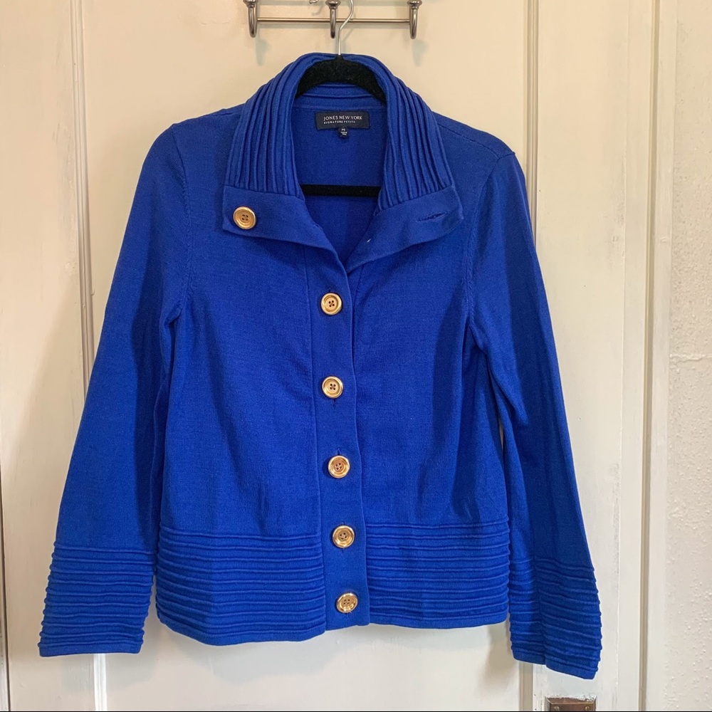 Jones New York | Blue Cardigan Gold Buttons